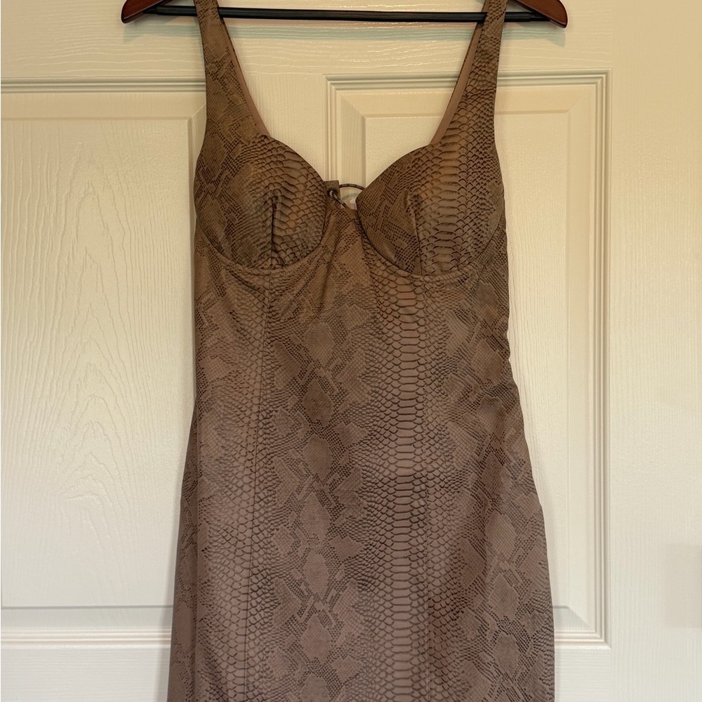 JLUXLABEL Brown Snake-Print Bodycon Dress